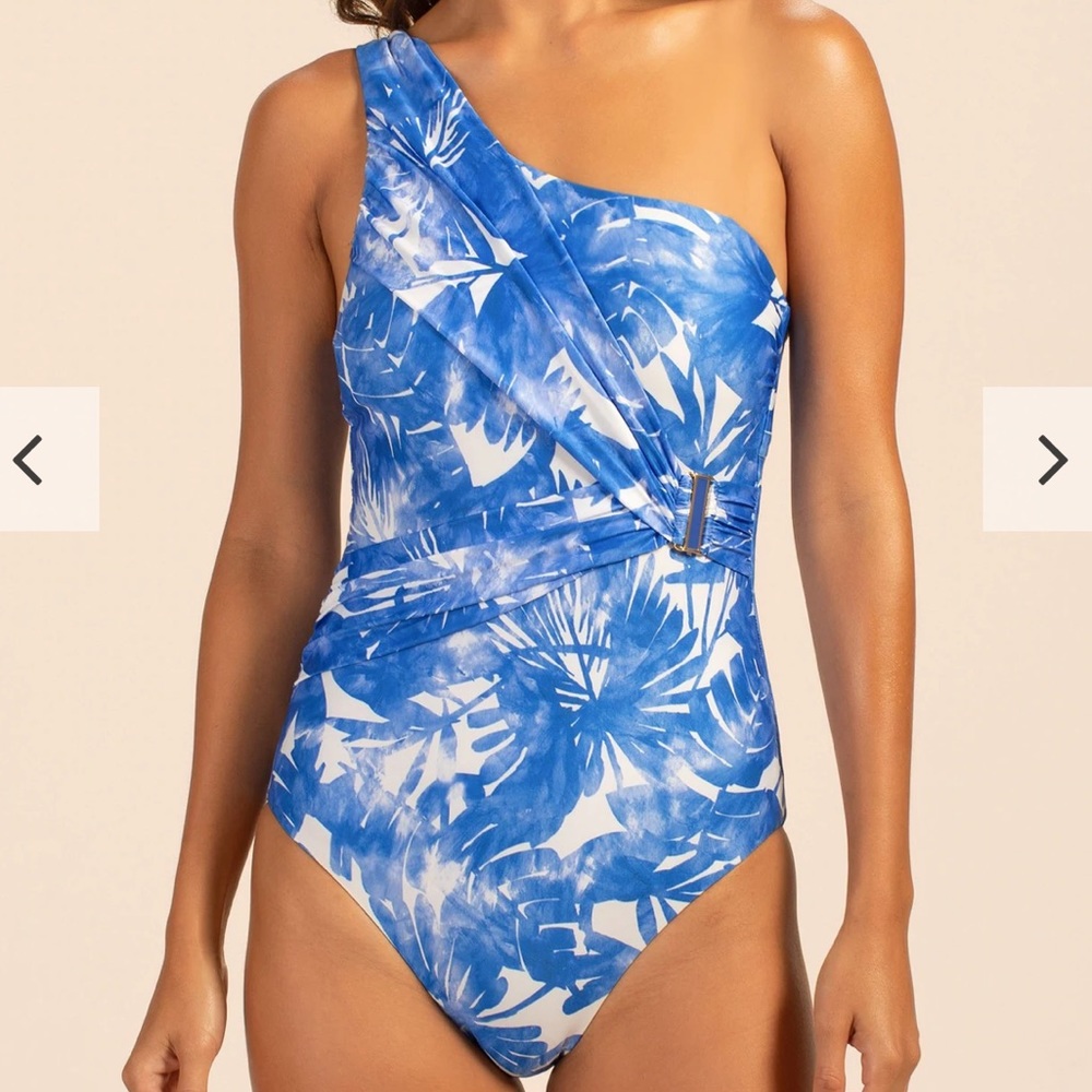 Trina Turk Basque One Shoulder Swimsuit Bathing 1 Piece Slimming Removable Strap